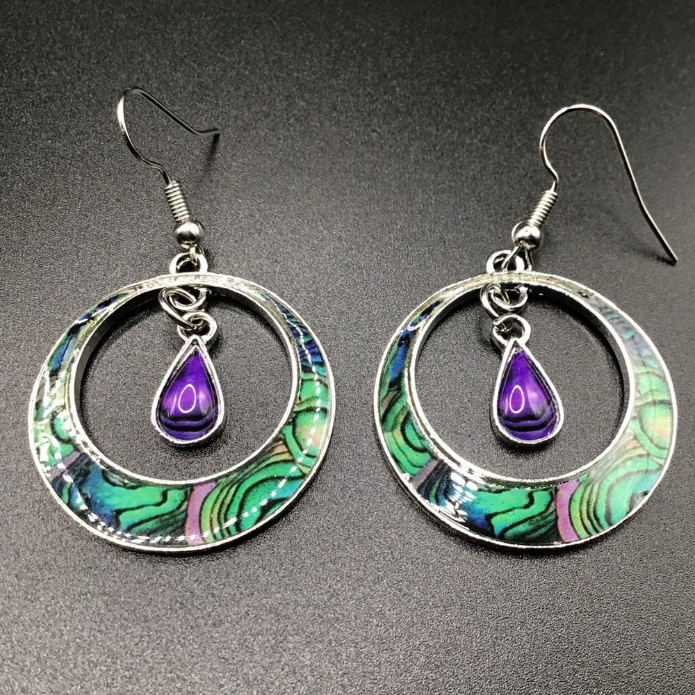 Faux Abalone Hollow Hoop Earrings